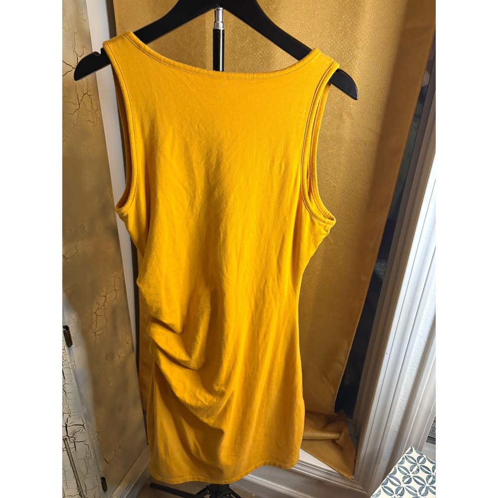 Athleta Mustard Yellow Ruched Side Sleeveless Midi Dress Med Cotton Blend Preppy - Picture 5 of 7